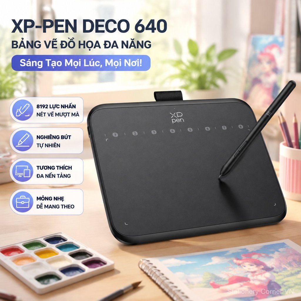 Bảng vẽ điện tử XPPen Deco 640 kết nối điện thoại máy tính, cho học sinh sinh viên, nhỏ gọn tiện lợi