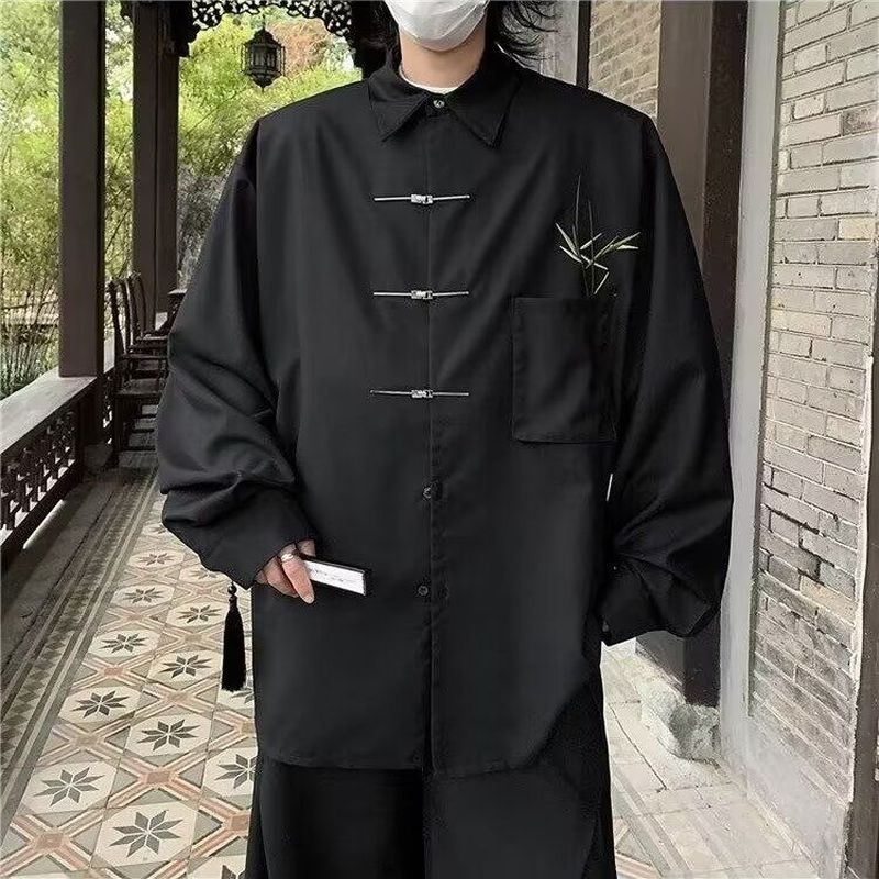 ~ ~ Áo sơ mi dài tay phong cách Trung Quốc hợp thời trang Trung Quốc nam cao cấp Nút phong cách Trun