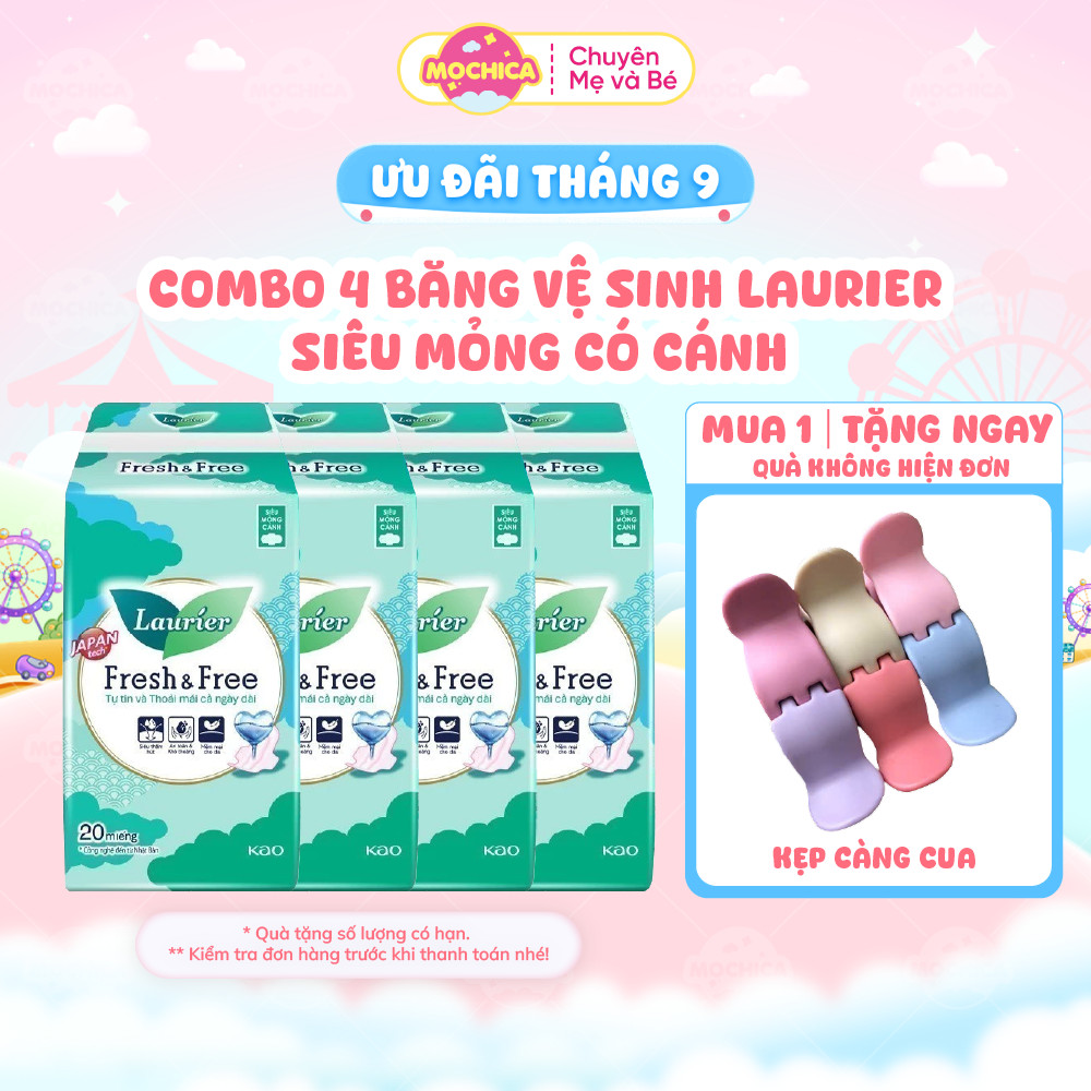 [COMBO 4] Băng Vệ Sinh Laurier Siêu Mỏng Cánh Không Mùi 20 Miếng - Mochica