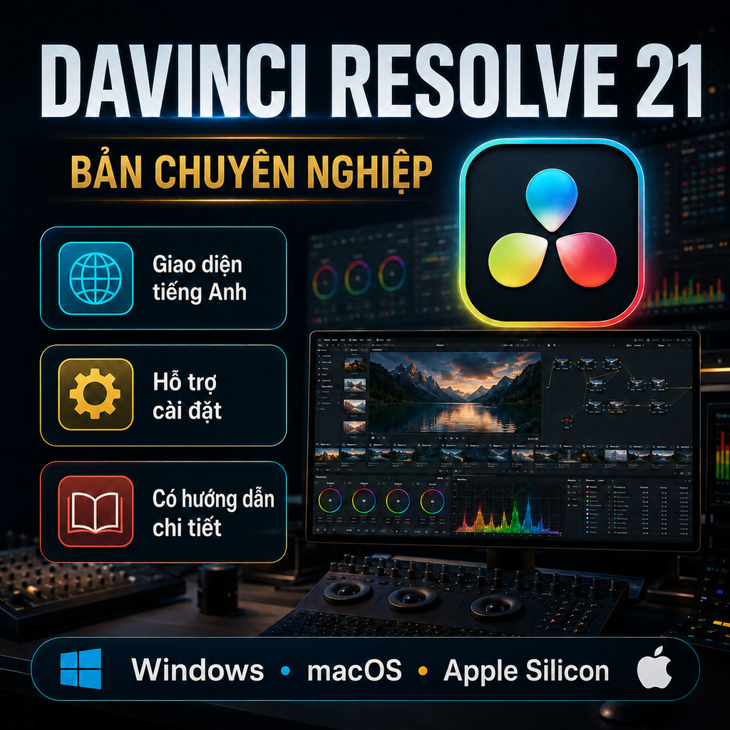 DaVinci Resolve Studio 21~18 Vĩnh Viễn Cho Windows macOS | Phần Mềm Dựng Phim Chỉnh Sửa Video Chỉnh 