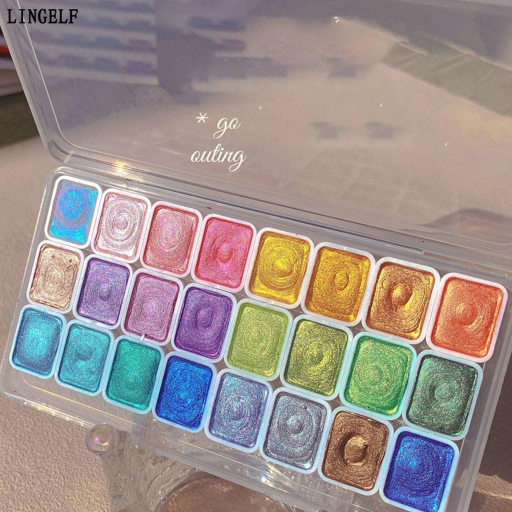 LINGELLF Ngọc Trai Lấp Lánh Sơn Màu Nước, 20 / 24 / 60 Màu Trang Trí Hoa Bộ Sắc Tố Tranh Màu Nước, L