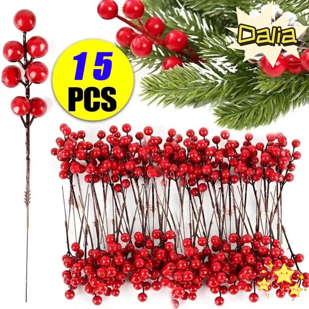DALIA 15 Cái Đạo cụ quả mọng nhân tạo, Vòng hoa Giáng sinh Dress Up Mô phỏng Nhánh quả mọng Giáng si