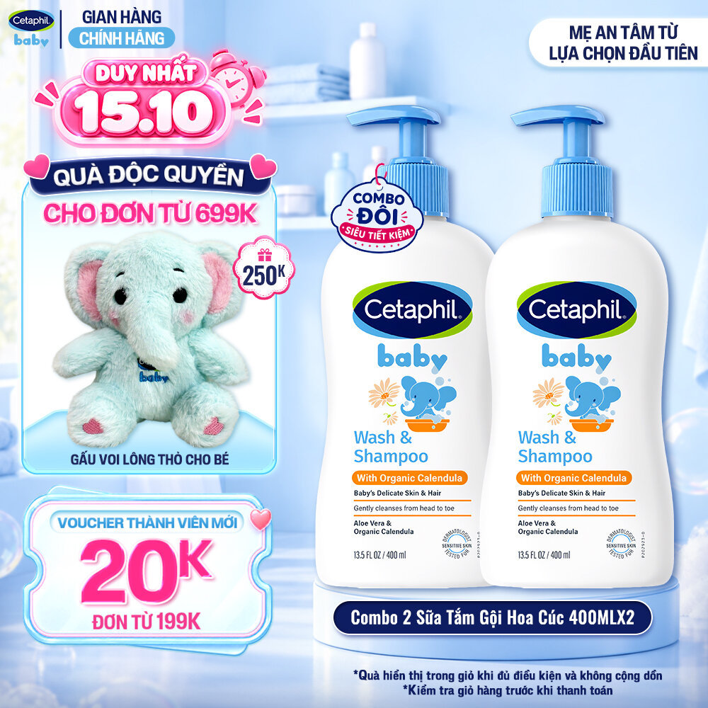 Combo 2 Sữa tắm gội dưỡng ẩm dịu lành cho bé Calendula hoa cúc hữu cơ CETAPHIL…