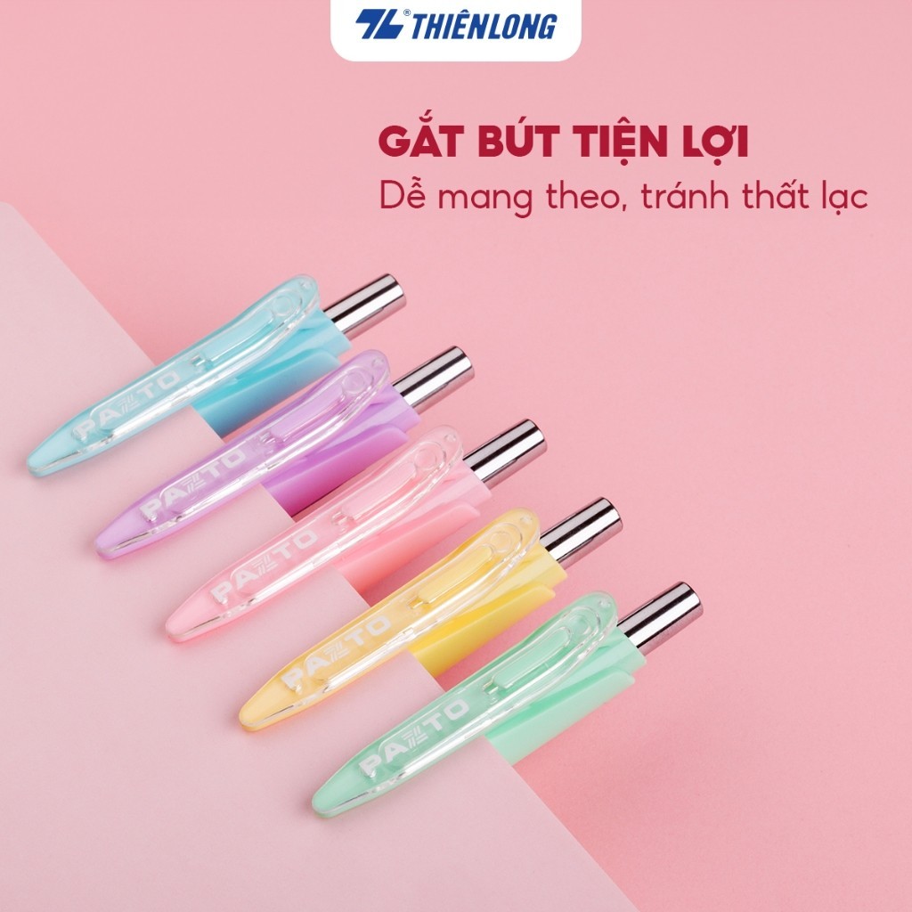 Hộp 5 Bút gel bi Pazto TL  ngòi 0.5mm - Mực xanh viết trơn êm, thân bút 5 màu tone pastel GEL-B015 (