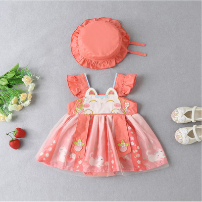 Set Body Váy Cổ Trang Thêu Mèo May Mắn Kèm Nón Bé Gái Sơ Sinh 1 2 Tuổi MINTSCLOSET Quảng Châu BV7215