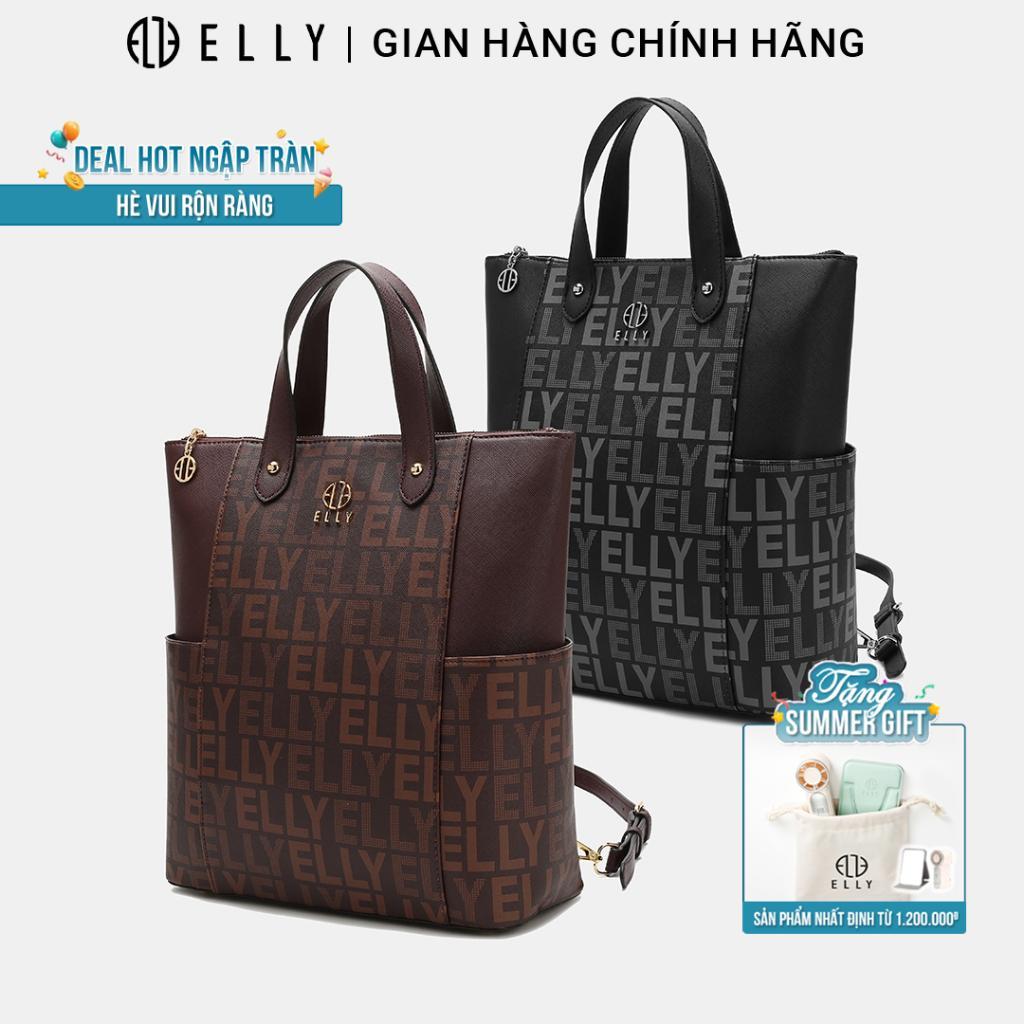 Balo nữ ELLY EBH44 balo monogram canvas cao cấp đựng laptop tablet đi làm đi học