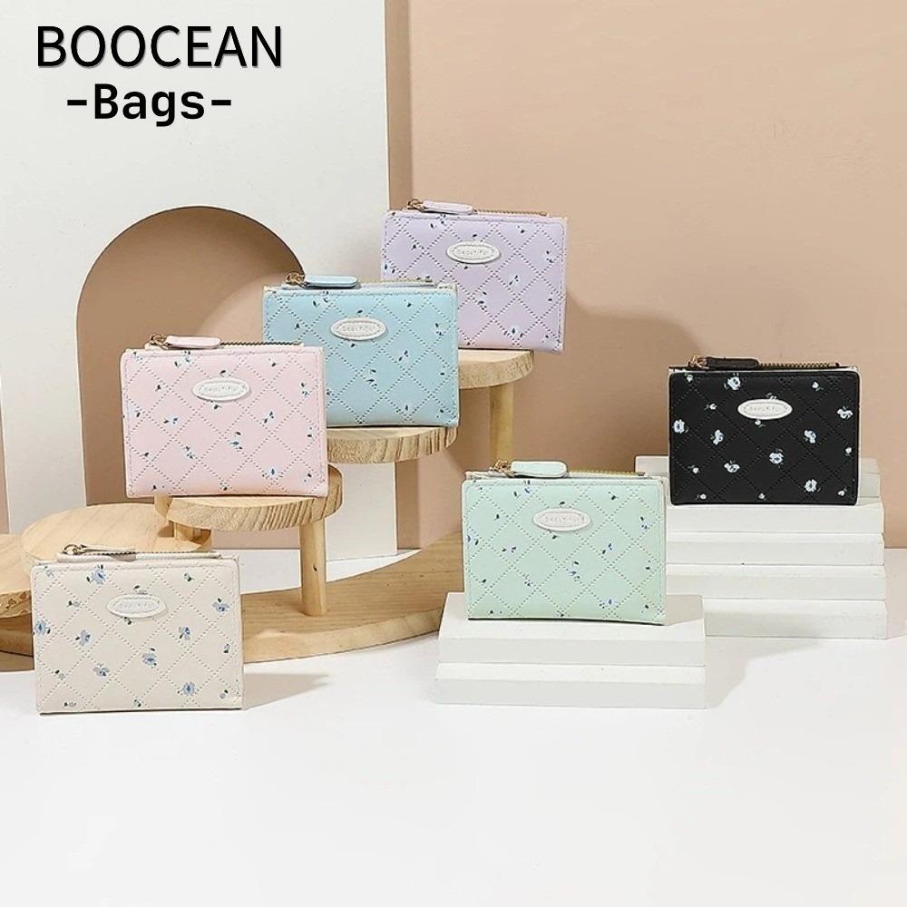 Ví nữ hoa BOOCEAN, Ví ngắn nhiều khe bằng da Pu, Ví học sinh gấp in hoa dễ thương dành cho nữ