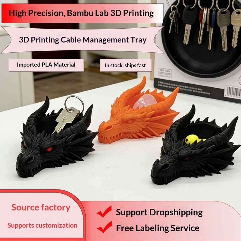 3D printed gothic dark-style dragon head storage tray, jewelry organizer, desktop dark-style persona