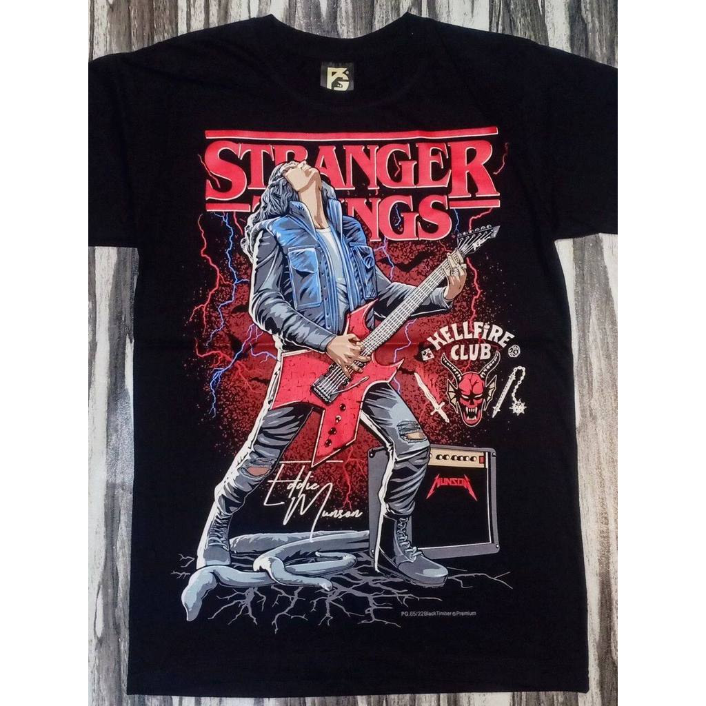 Pg65 Stranger Things Eddie Munson Edition Bộ sưu tập phim truyền hình Áo thun gỗ đen cao cấp Jersey