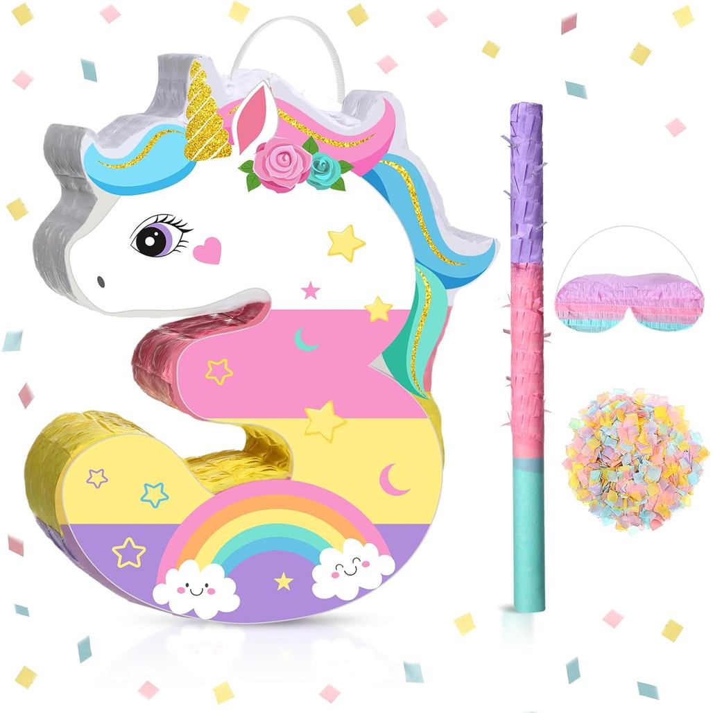 Unicorn Piñata Girl Trang trí sinh nhật lần thứ 3 Số 3 Piñata Unicorn 3 Piñata 3 Piñata với miếng dá