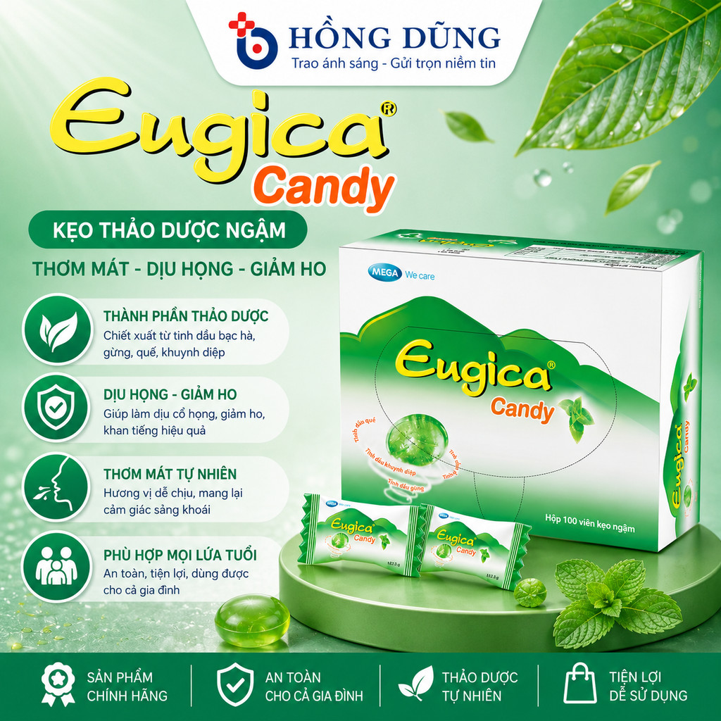 Kẹo ngậm thảo dược EUGICA CANDY (Hộp 100 viên)