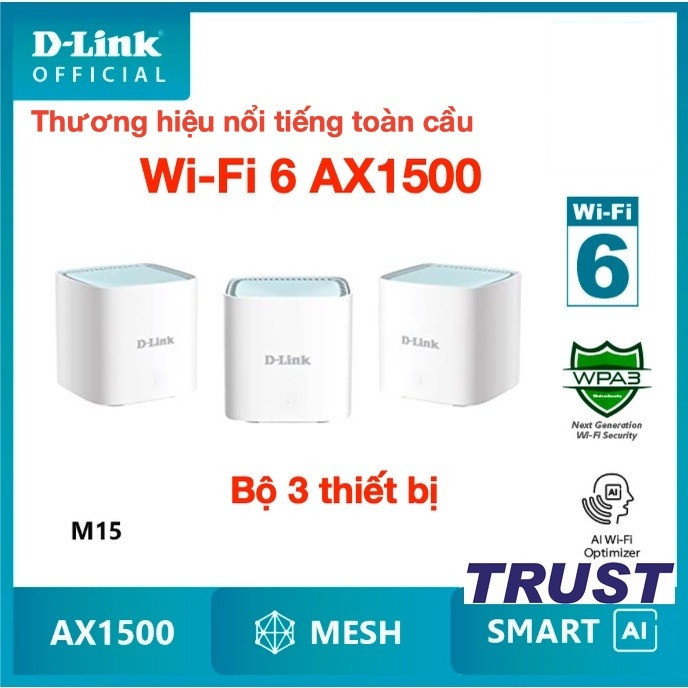 Bộ Phát Wifi 6 Mesh - D-Link M15 (bộ 3 thiết bị)-Router Wi-fi Mesh chuẩn Wi-fi 6 AX1500 D-Link Eagle