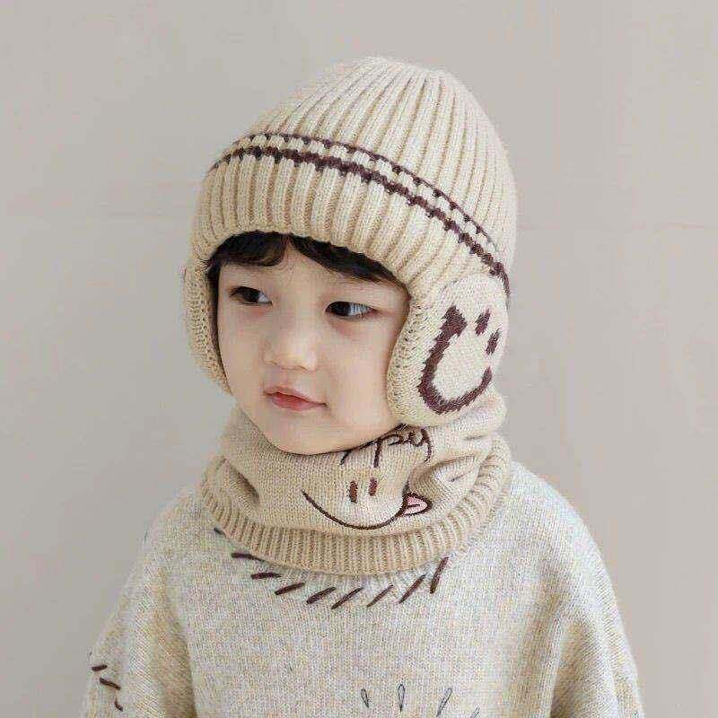 Mũ cho bé trai bonet cho bé trai Mũ trẻ em Khăn quàng cổ hai mảnh Thu Đông Bé trai & 39; Mũ bảo vệ t