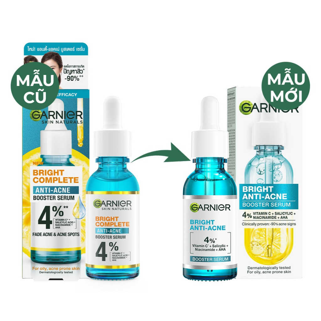 Dưỡng Chất Garnier Giảm Mụn Sáng Da Skin Naturals Bright Complete Anti-Acne Booster Serum 30ml