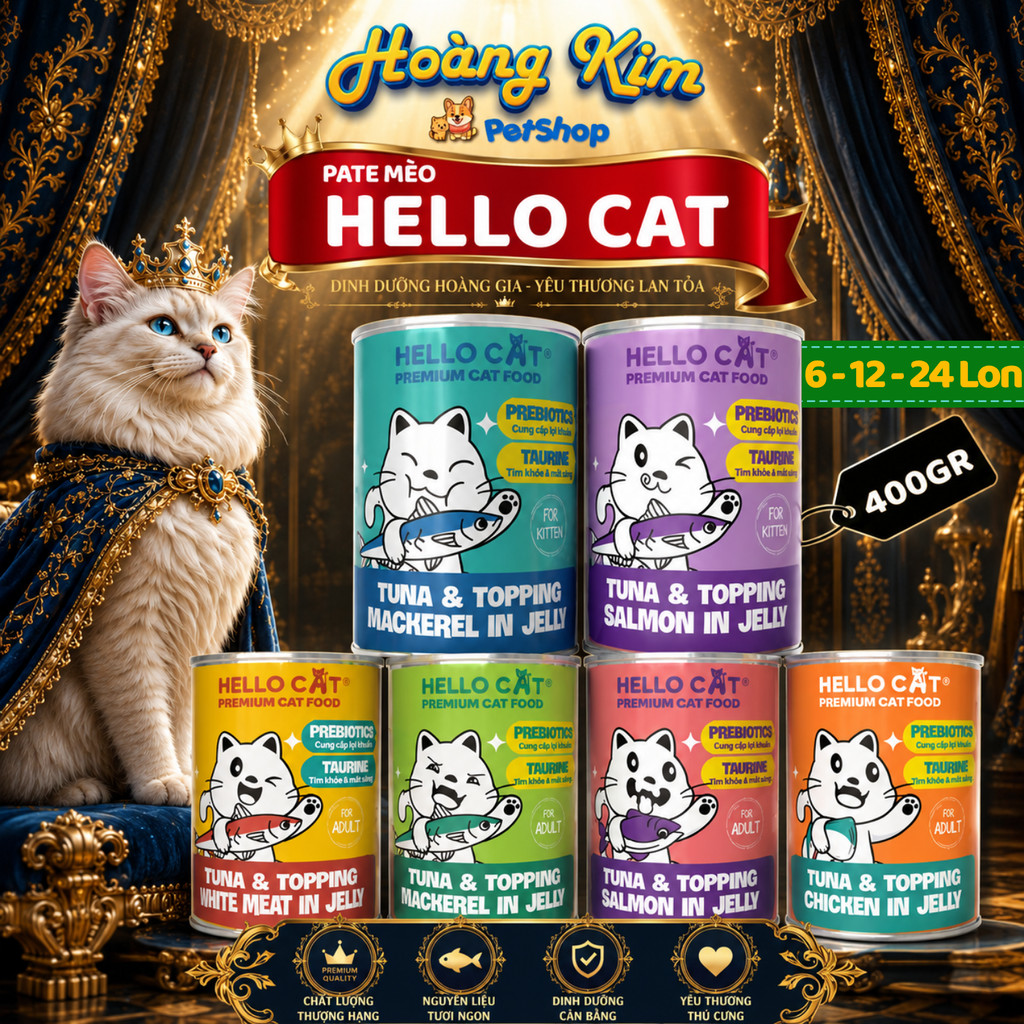 [ Combo ] Pate Cho Mèo Hello Cat - Thức Ăn Cho Mèo Mọi Lứa Tuổi Trong Thạch Hello Cat Tuna 400g