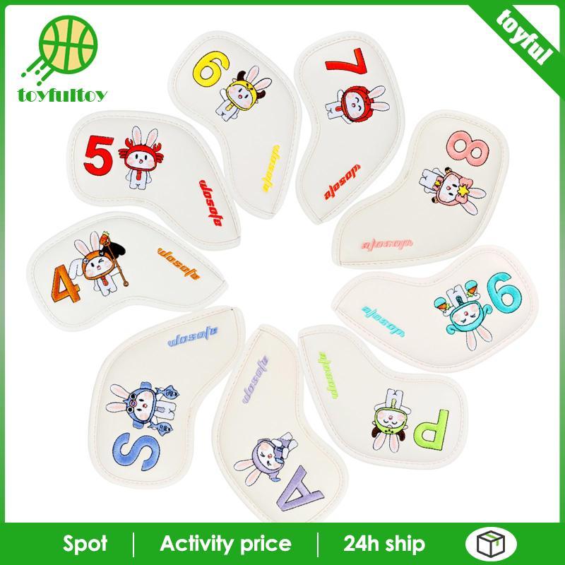 9x Golf Iron Head Covers Golf Iron Headcover Thêu Bunny Bảo Vệ Nhẹ Golf Nêm Có Bộ Phụ Kiện Golf