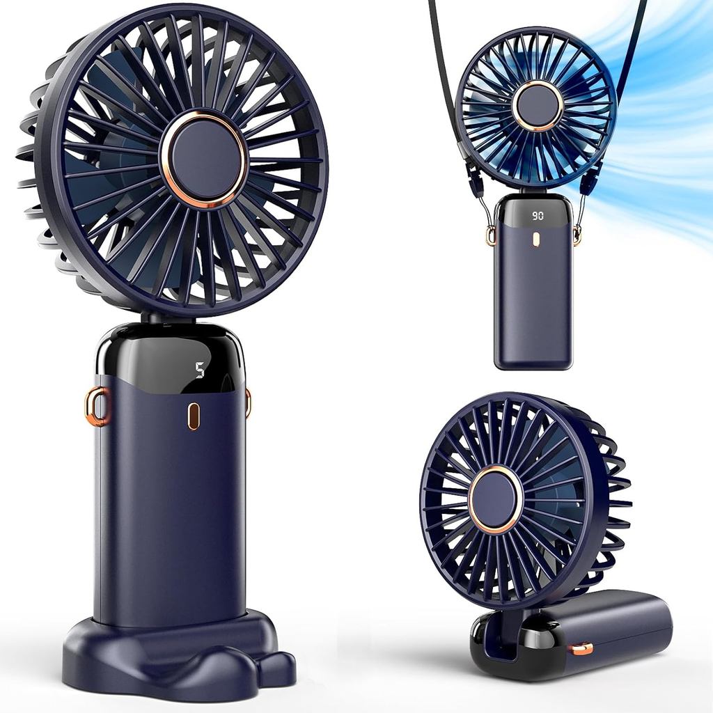 Koonie Portable Handheld Fan, Battery Operated Fan with Base, 8 Hours, Digital Display, 5 Speeds, 90