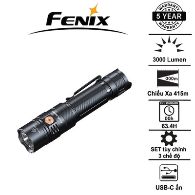 Đèn pin chiến thuật Fenix PD36R ACE 3000 lumen chiếu xa 415m, pin 21700, sạc USB-C