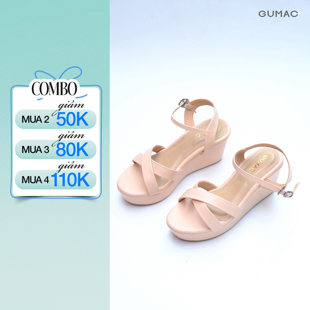 Giày Sandal Nữ GUMAC Quai Chéo Đế Xuồng Cài Khóa Êm Chân GG04091