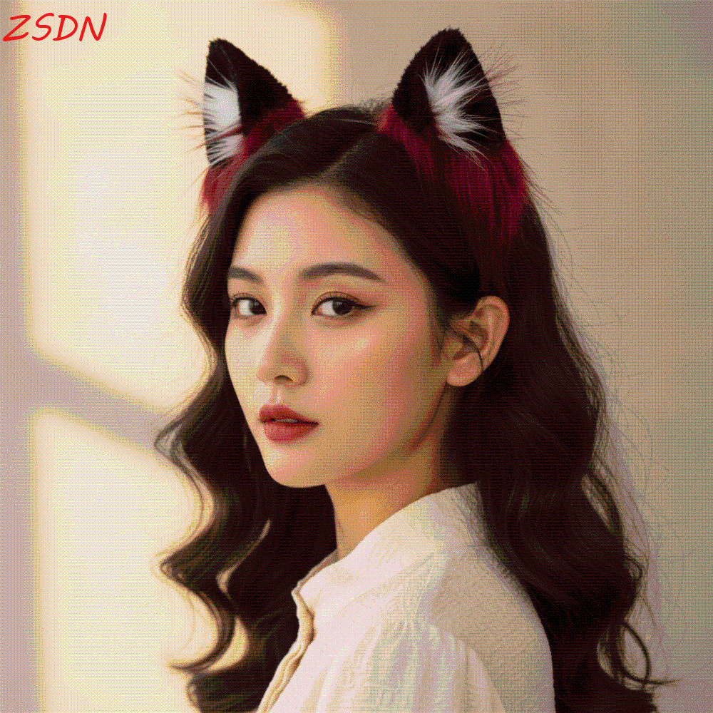 ZSDN Wolf Ears Headband, Đỏ Đen Nhẹ Mũ Lông Thú Giả, Sang Trọng Tai Động Vật Có Thể Điều Chỉnh Dây M