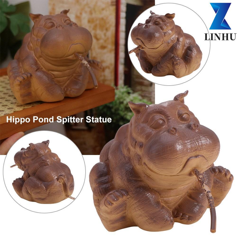 LINHU Hippo Pond Spritter Tượng, Nhựa Dễ Thương Hippo Vườn Tượng, Hippo Trang Trí Mô Phỏng Thực Tế Đ