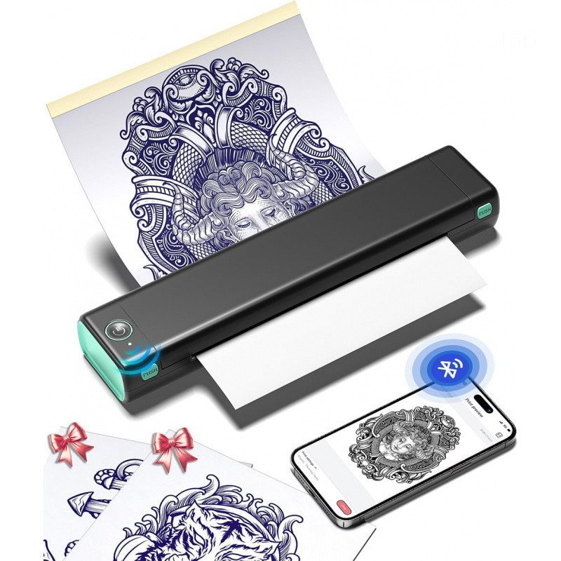 Máy in hình xăm Phomemo, Máy in hình xăm nhiệt Bluetooth M08F với 10 giấy chuyển, Tương thích với đi