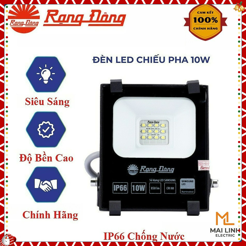 Đèn Led Chiếu Pha 10W Rạng Đông - IP66 chống nước ngoài trời - Hàng công trình - Model: CP06/10W