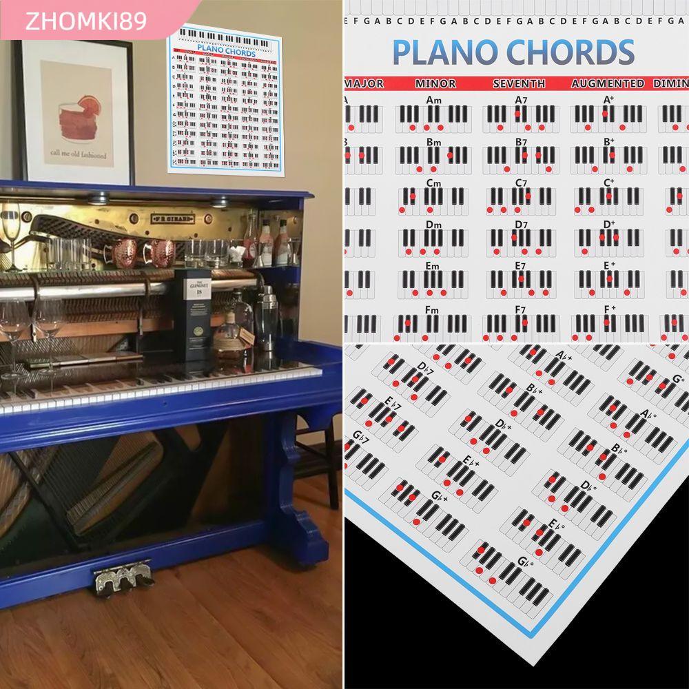 ZHOMKI89 Tablature Piano Chords 2 Kích Cỡ Bàn Phím Nhạc Cụ Poster Dành Cho Học Sinh 88 Chìa Khóa Ngư