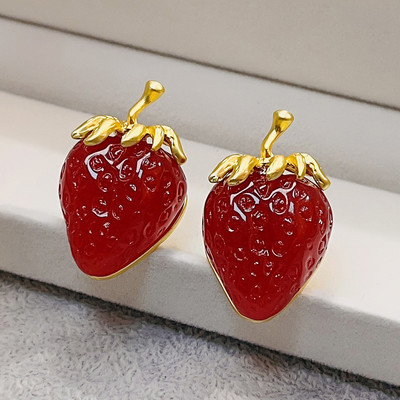 Pinkdudu Dâu Bông Tai Màu Đỏ Dễ Thương Dainty Dangles Ngọt Ngào Tối Giản Trang Sức Cho Nữ PD2580