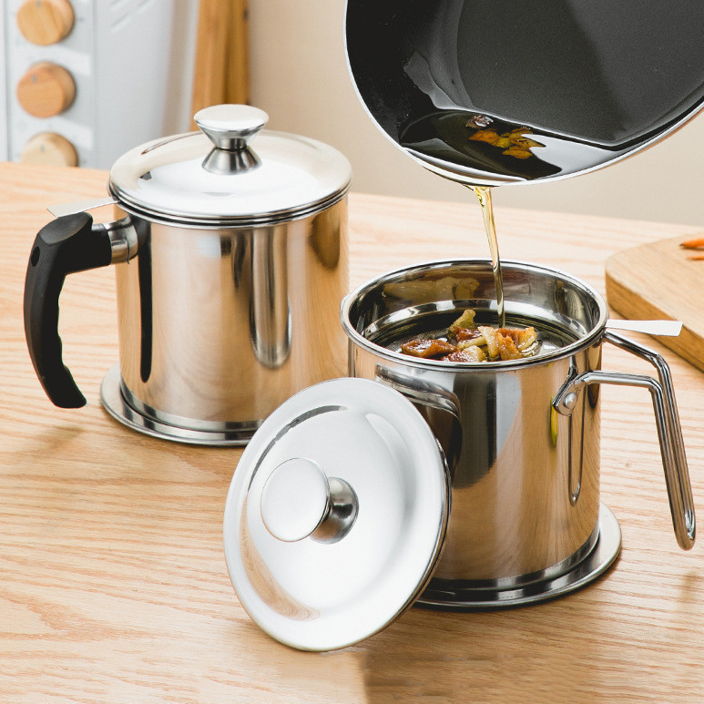 Popular~304Stainless steel oil filter pot Household oil filter pot, oil residue cup, oil storage tan