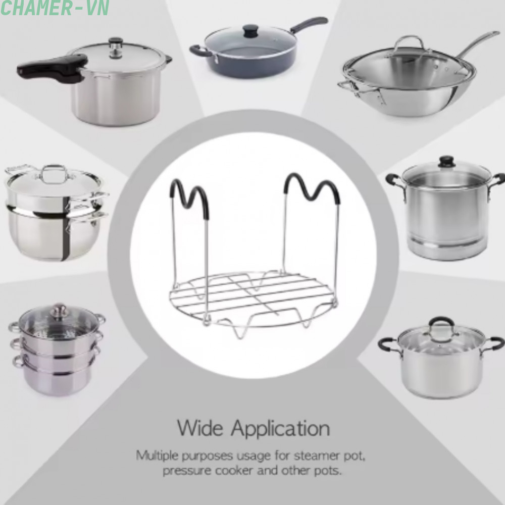 【CHAMER】Stainless Steel Trivet with Silicone Handle for Steaming Boiling in Multi Cooker【HomeLiving】