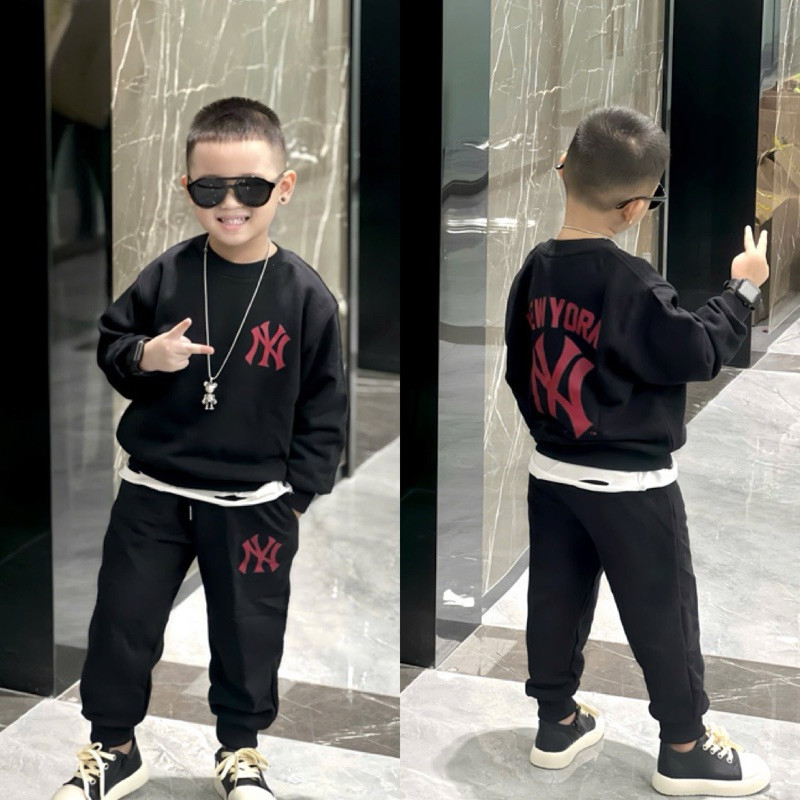 bộ áo nỉ Cổ tròn NY yankee đỏ + quần nỉ dài , set áo sweater quần joger , Kid_genz