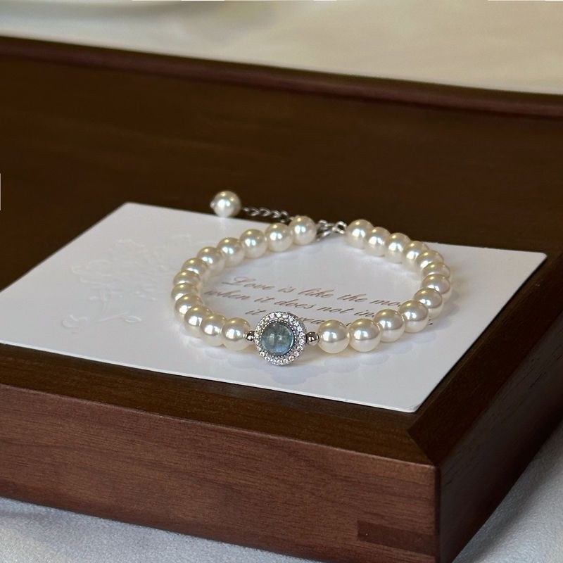 Ngôn ngữ cá mập / Mercury Note Aquamarine Vòng tay ngọc trai nhẹ sang trọng Niche Vòng tay Pháp tinh