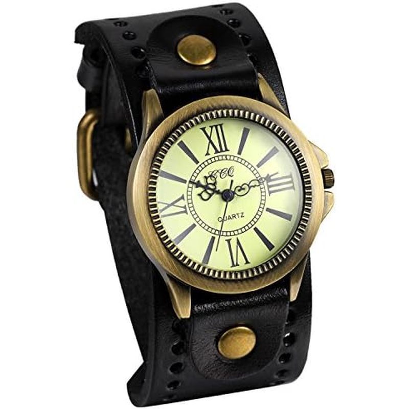 Đồng hồ đeo tay bằng da cổ điển JewelryWe Đồng hồ đeo tay thạch anh tương tự Punk | Dây đeo còng màu