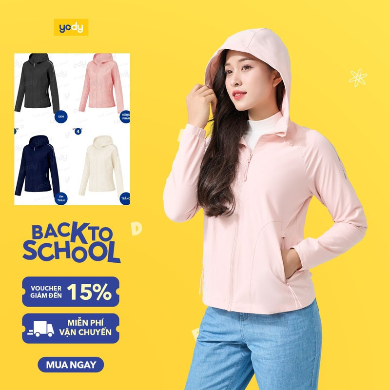 Áo khoác gió nữ 2 lớp YODY trượt nước siêu co giãn 4 chiều thoải mái vải mềm mại AKN7010 WCWC25F045