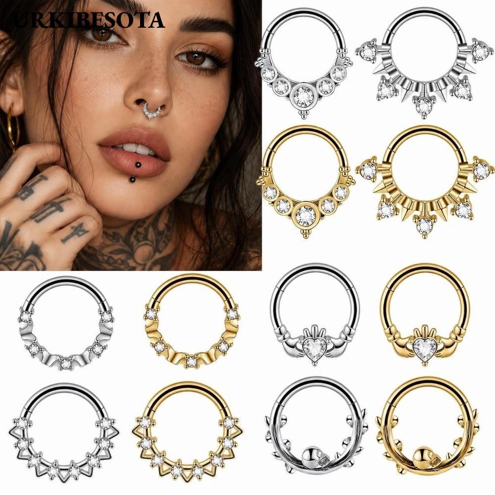 URKIBESOTA 1 Bông Tai Hoop Sụn, Thép không gỉ Skull Vine Design Septum Clicker Ring, Trang Trí Bản L