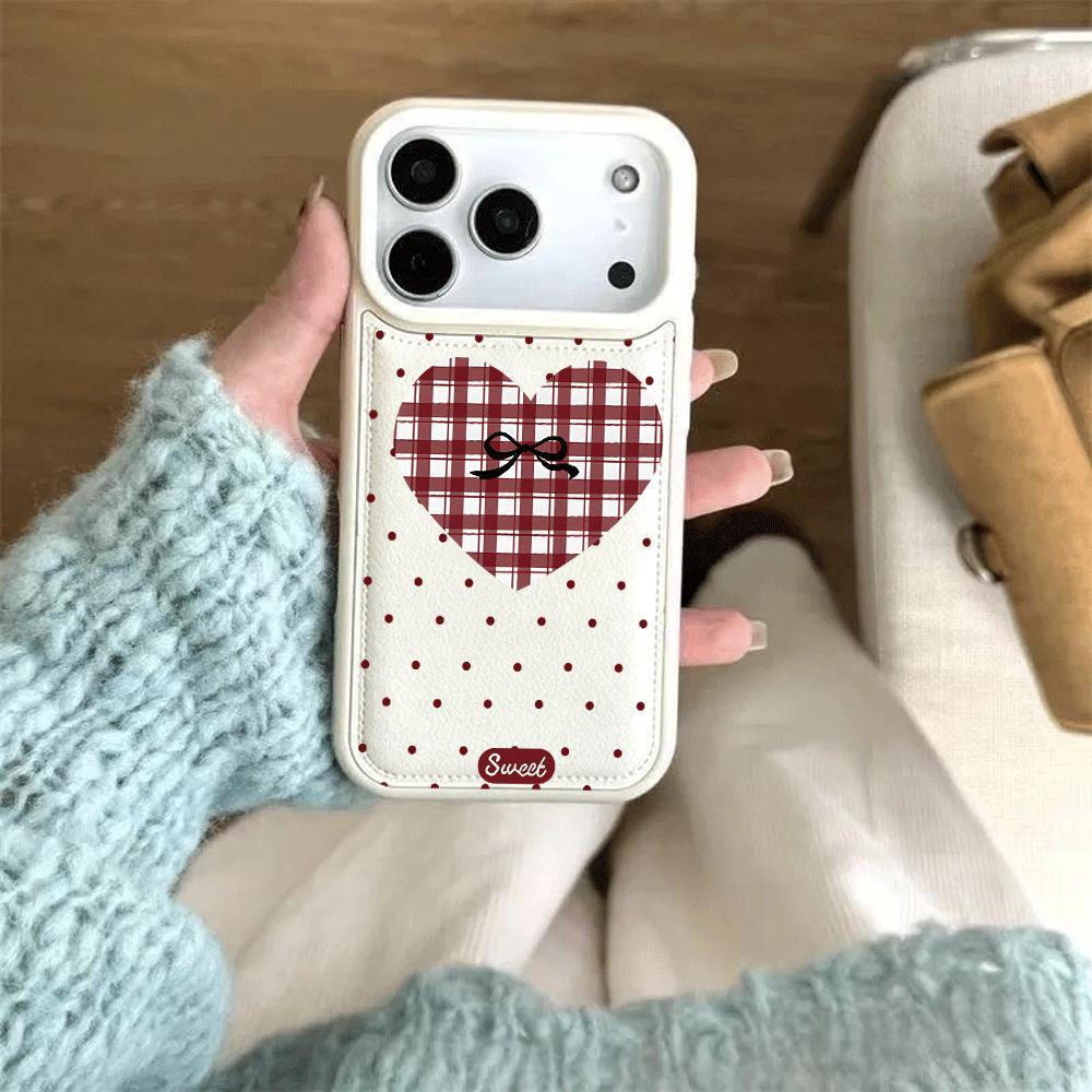 Ốp lưng iPhone trái tim kẻ ô cổ điển, chống sốc cho iPhone 17 16 15
