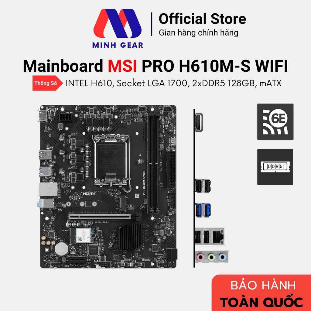 Mainboard MSI PRO H610M-S WIFI DDR5 Socket LGA 1700, INTEL H610 (Bảo Hành Chính Hãng)