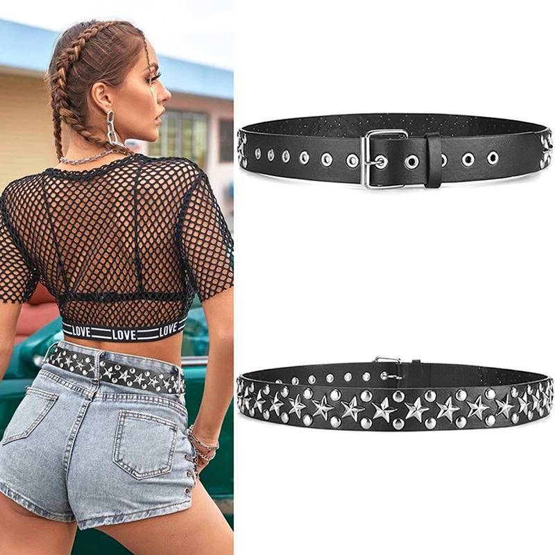 Ons Rivet Hollow Bullet Punk Belt - Thắt lưng da đinh tán Gothic Ro có thể điều chỉnh dành cho nữ tạ