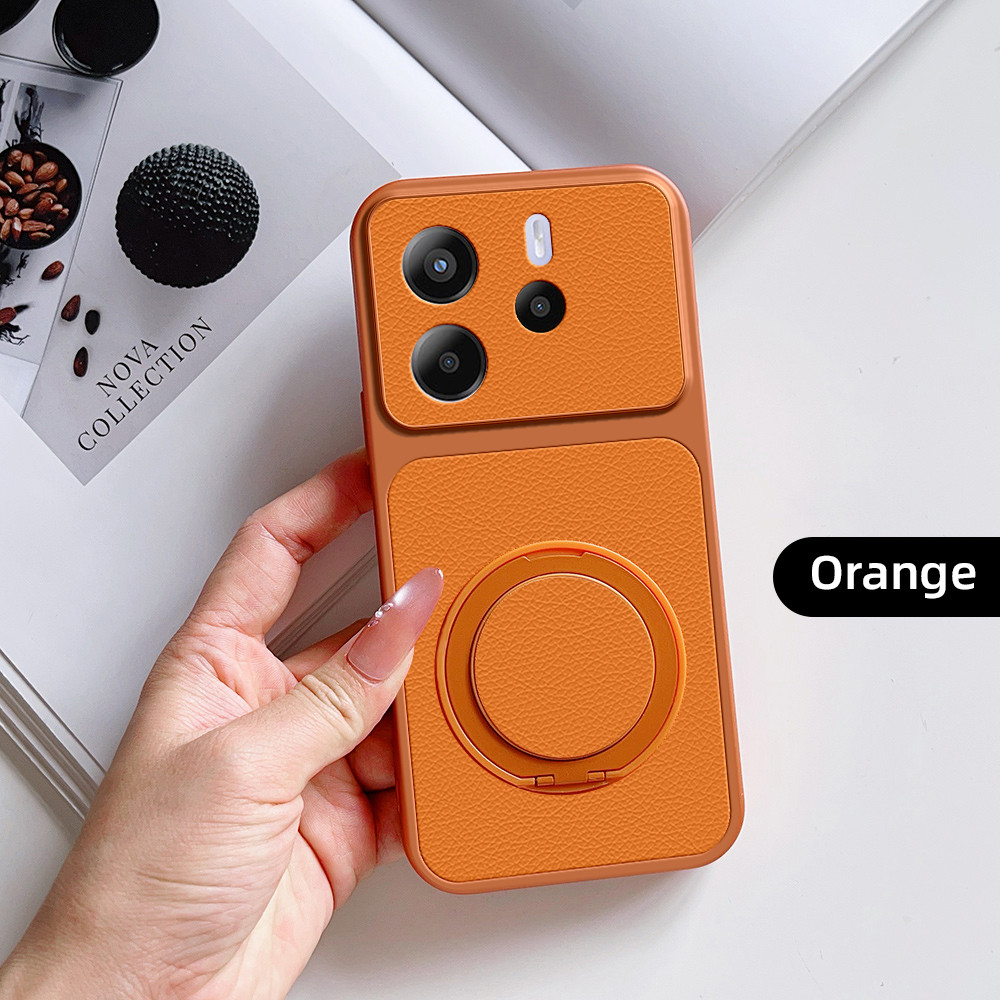 Note14 Thời Trang Mới 360° Ốp Điện Thoại Chân Đế Xoay Được Cho Xiaomi Redmi Note 14 4G 5G EUR Da PU 
