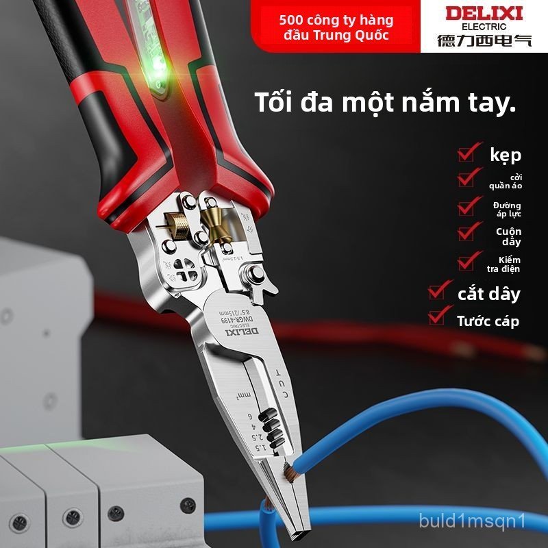 Kìm tuốt dây điện Delixi đa năng chuyên dụng, dụng cụ cắt tuốt cáp bấm cốt chính xác