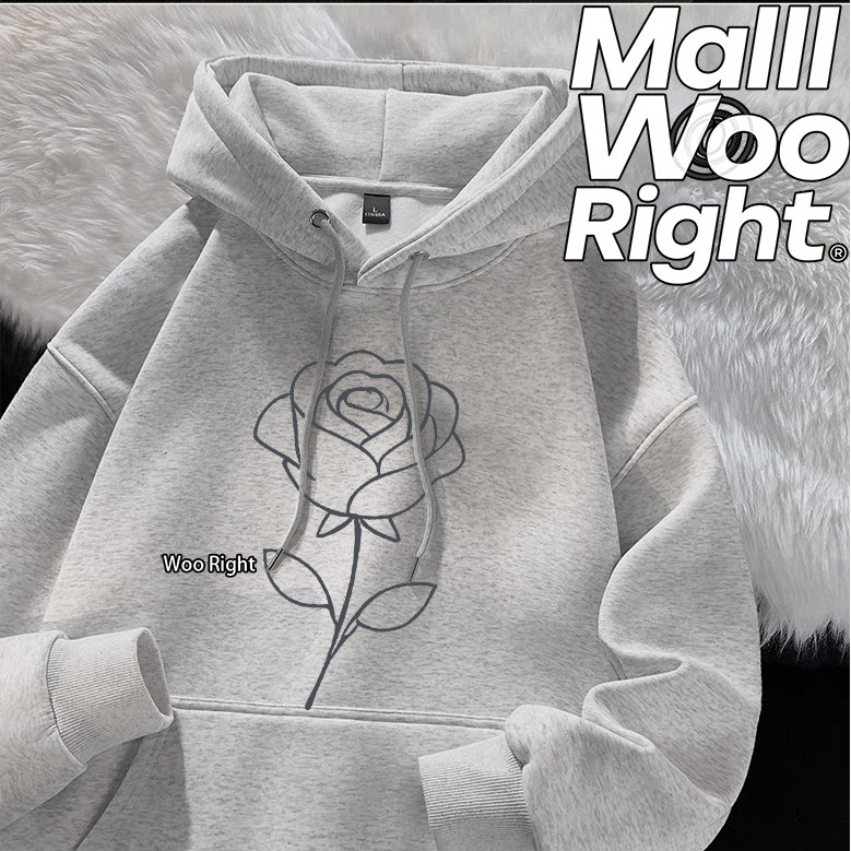COD Woo Right Light Grey Áo Hoodie Trái Ngực Từ Wu Wright Tối Giản Họa Tiết Hoa Hồng Cặp Đôi Mới Phù
