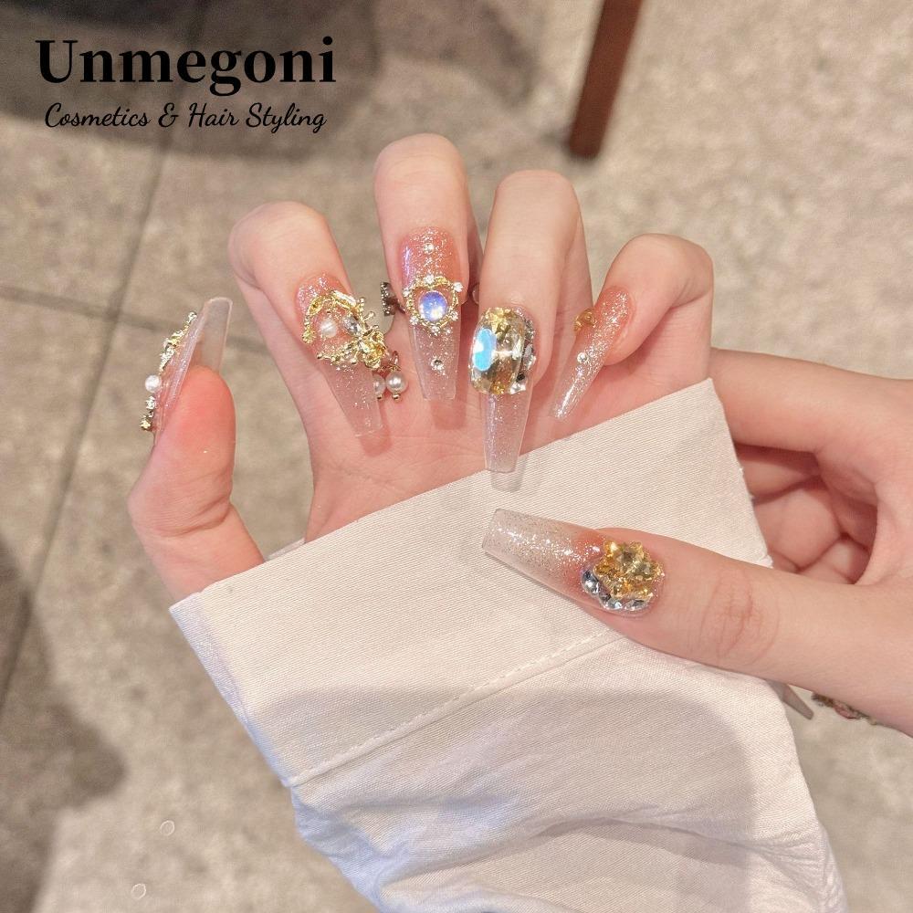 UNMEGONI Handmade Press On Nails, với Jelly Sticker Nơ Họa Tiết Tình Yêu Móng Tay Giả, Lấp Lánh Có T