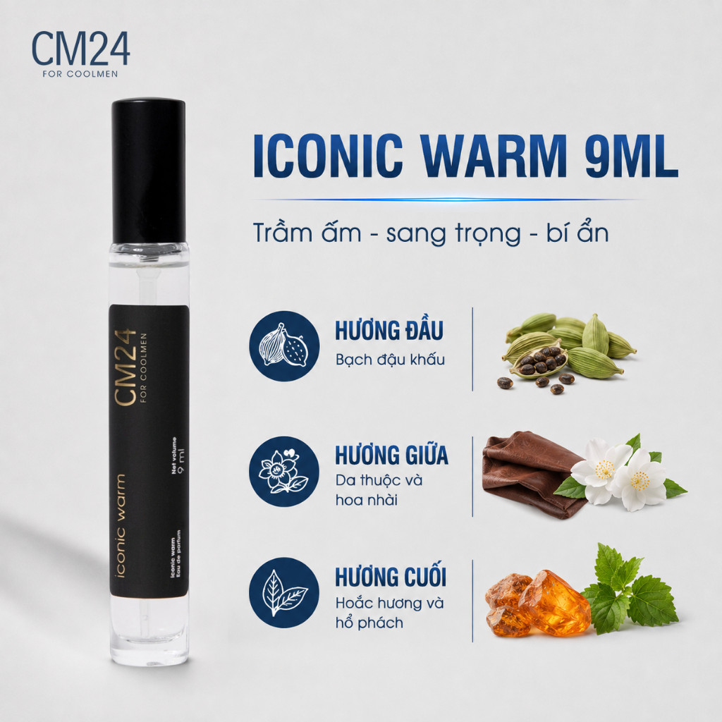 Nước Hoa Nam CM24 FOR COOLMEN ICONIC WARM Eau de Parfum Tone Mùi Ấm Đặc Trưng Sang Trọng Nam Tính 9m