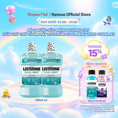 Bộ 2 Chai Nước Súc Miệng Listerine Giúp Hơi Thở Thơm Mát Cool Mint Zero Alcohol 750mlx2 540021939