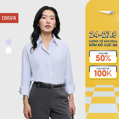 Áo sơ mi nữ dài tay CANIFA dài tay cổ đức dáng suông 6TH25W007