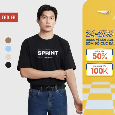 Áo phông nam CANIFA thun cotton cộc tay có hình in 8TS25C006