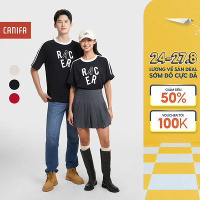 Áo phông unisex người lớn CANIFA chất liệu cotton mềm mát có hình in 5TS25W002