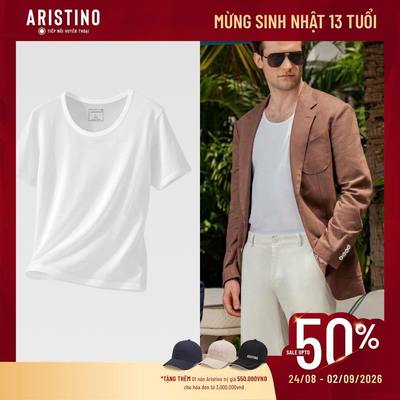 ARISTINO Áo Thun T-Shirt Nam Cotton ATS001EXP 100% Cotton Dáng Suông Mềm Mại Thấm Hút Thoáng Khí