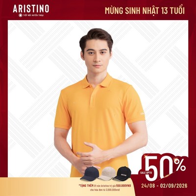 Polo ngắn tay ARISTINO họa tiết thêu cách điệu chất liệu Seawool thoát nhiệt, thoát ẩm APS147S3